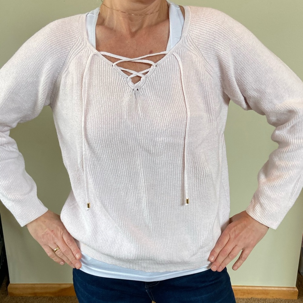 Pink tie up sweater